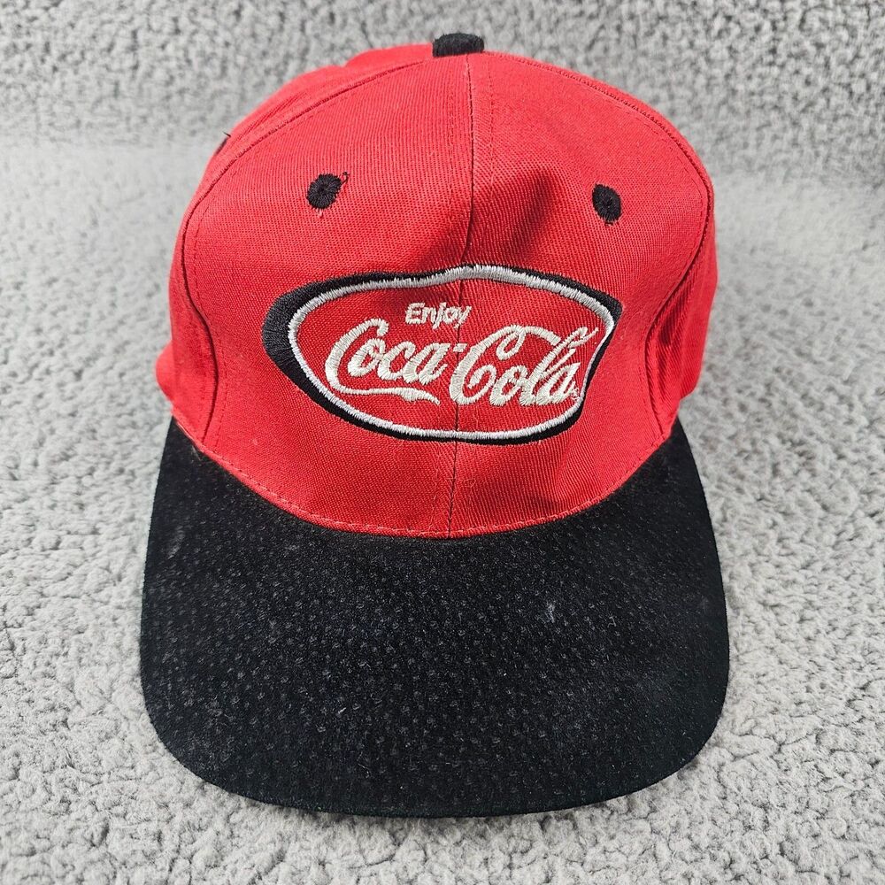 Vintage Coca Cola Hat Red Black Snapback Suede Bill Y2K 90s Embroidered Logo